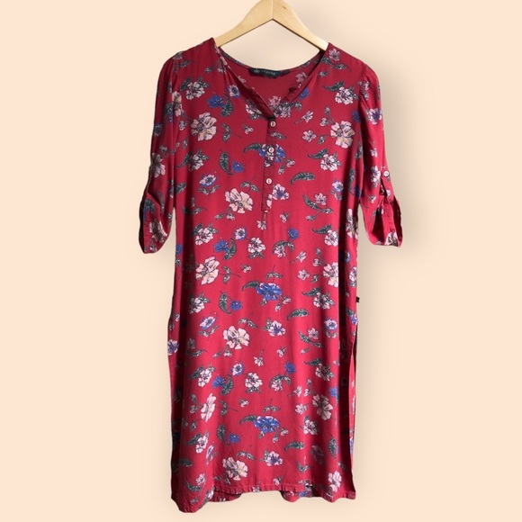 Avaasa Floral Kurta Tunic Top Roll Sleeves Long Length Shirt Slit Sides Women M - Picture 1 of 13